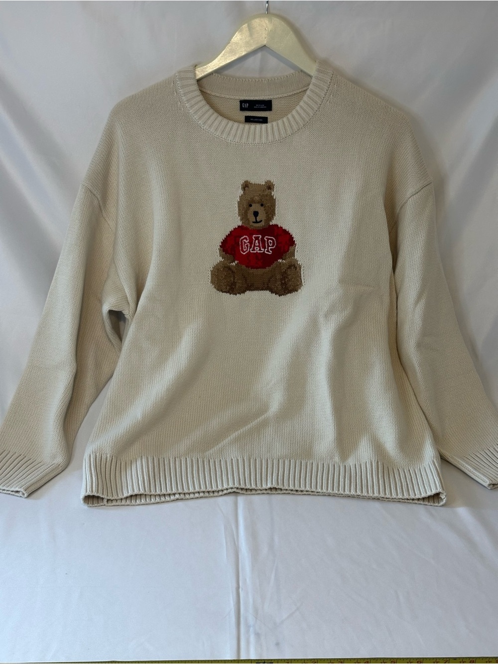 GAP Cream Crewneck Sweater with Teddy Bear Graphic